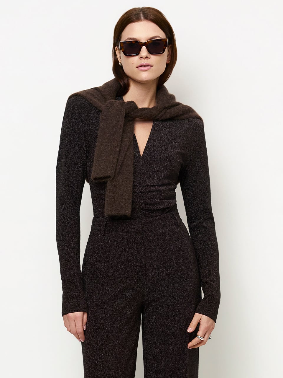 Dante6 - Healey lurex V-neck bodysuit-voorkant