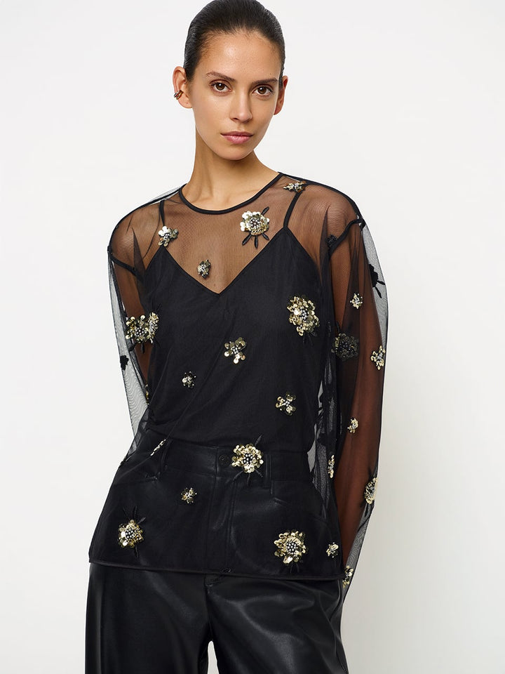 Dante6 - Opalite embellished tulle top-voorzijde