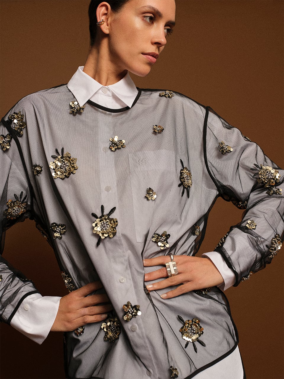 Dante6 - Opalite embellished tulle top-sfeerfoto