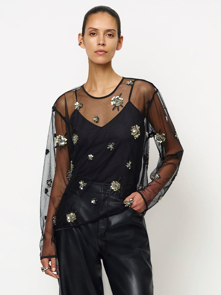 Dante6 - Opalite embellished tulle top-voorkant