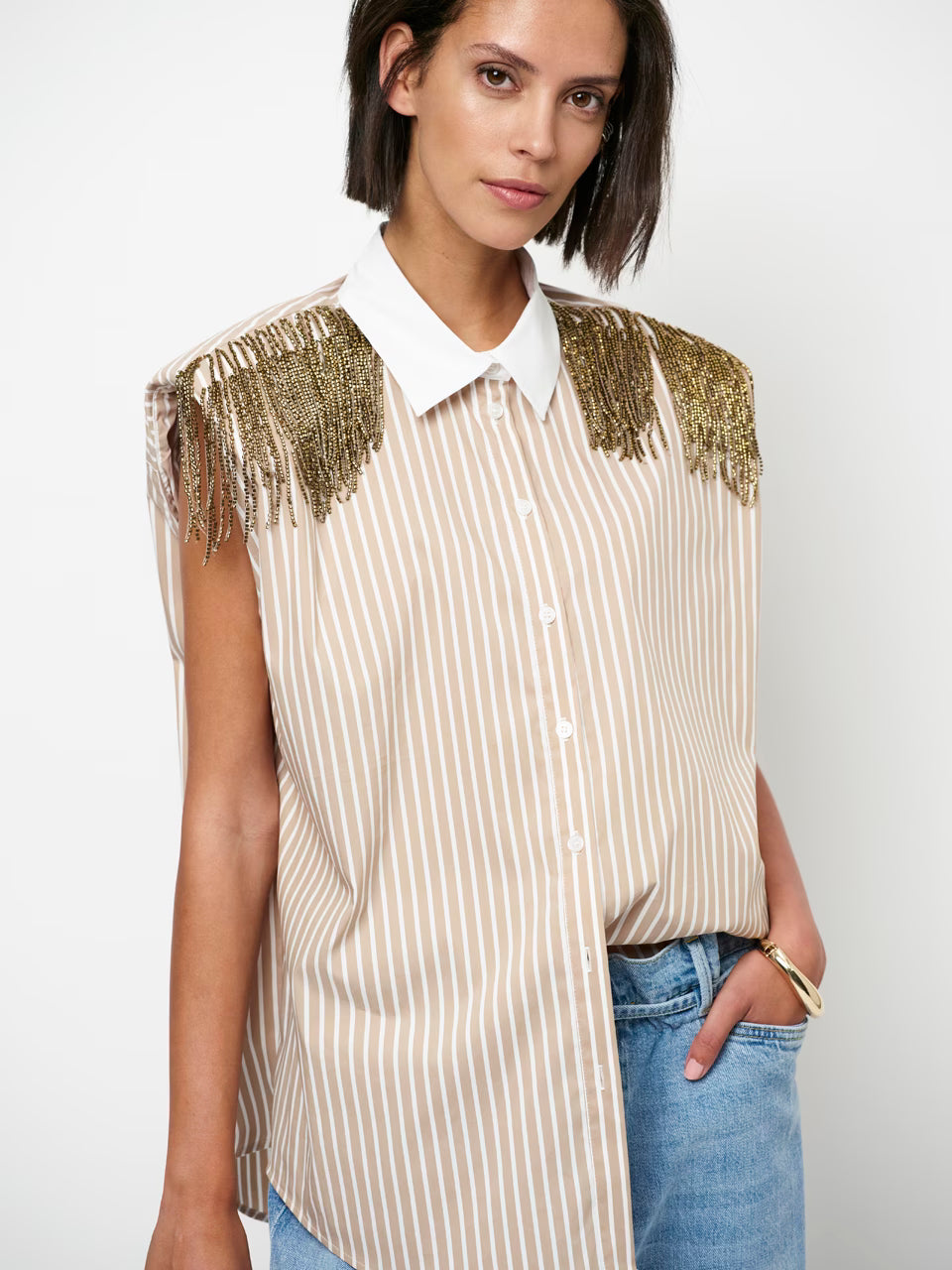 Dante6 - Rhobin sleeveless fringe detail shirt