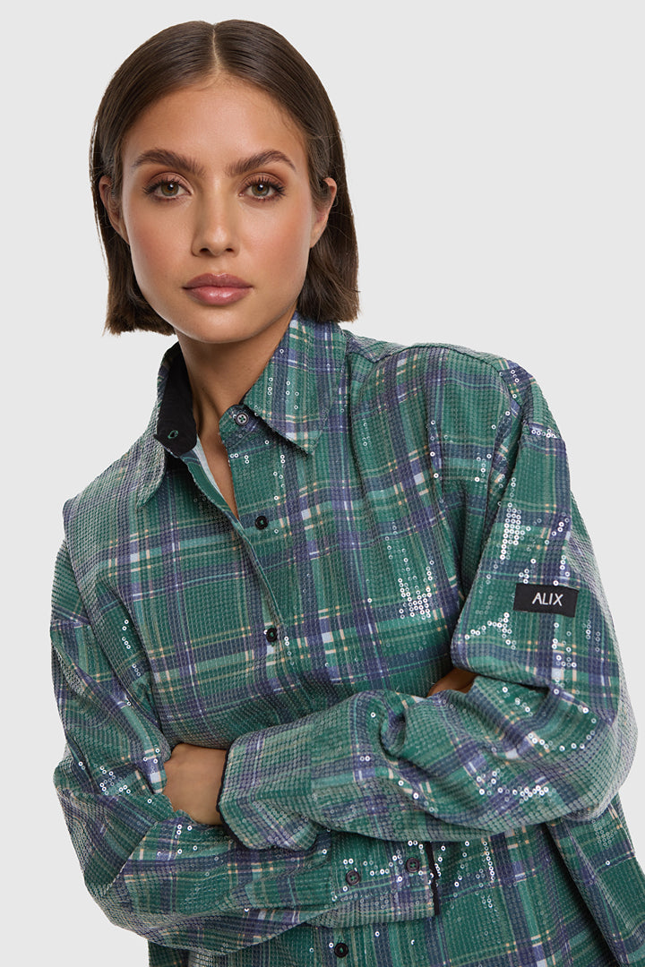ALIX The Label - SEQUINS CHECK BLOUSE-voorzijde
