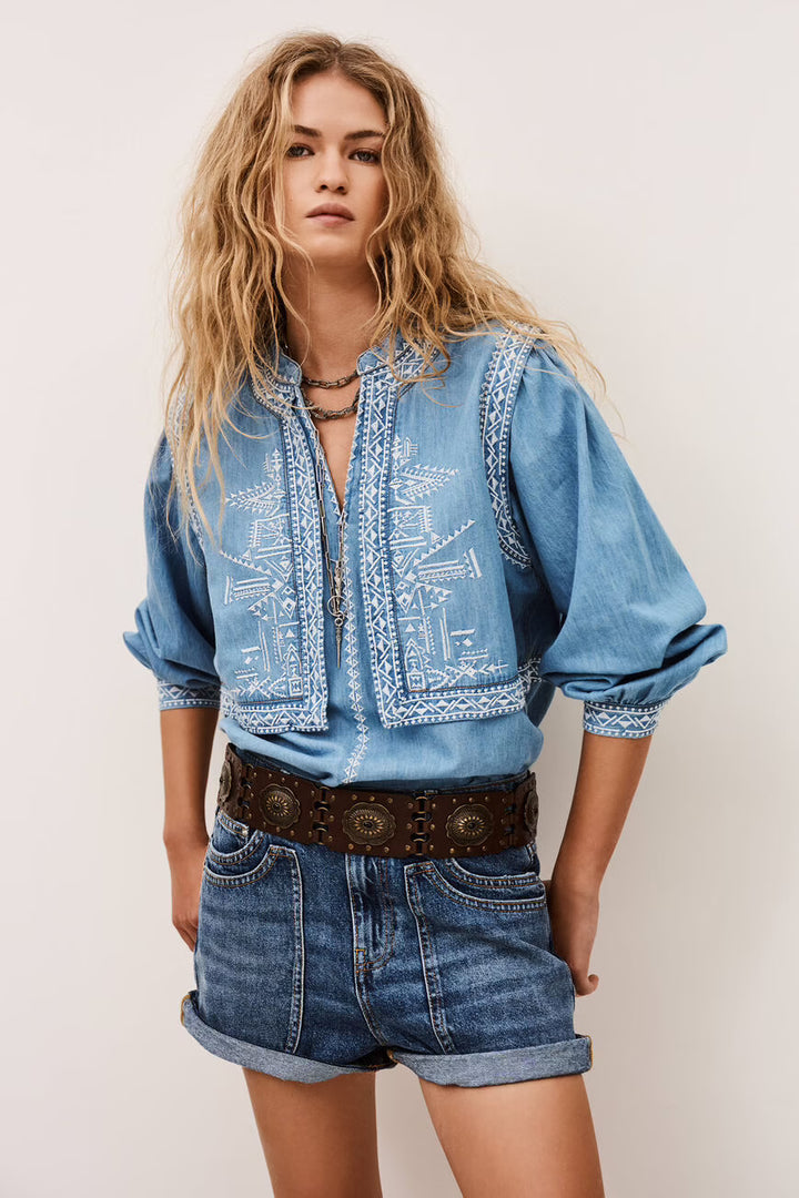 Ba&sh - LAURA denim overhemd-voorzijde