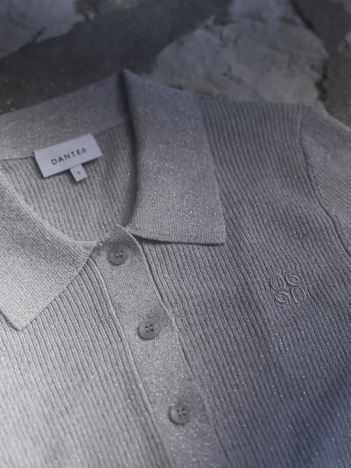 Dante6 - Fayza metallic knitted polo-detailfoto stof