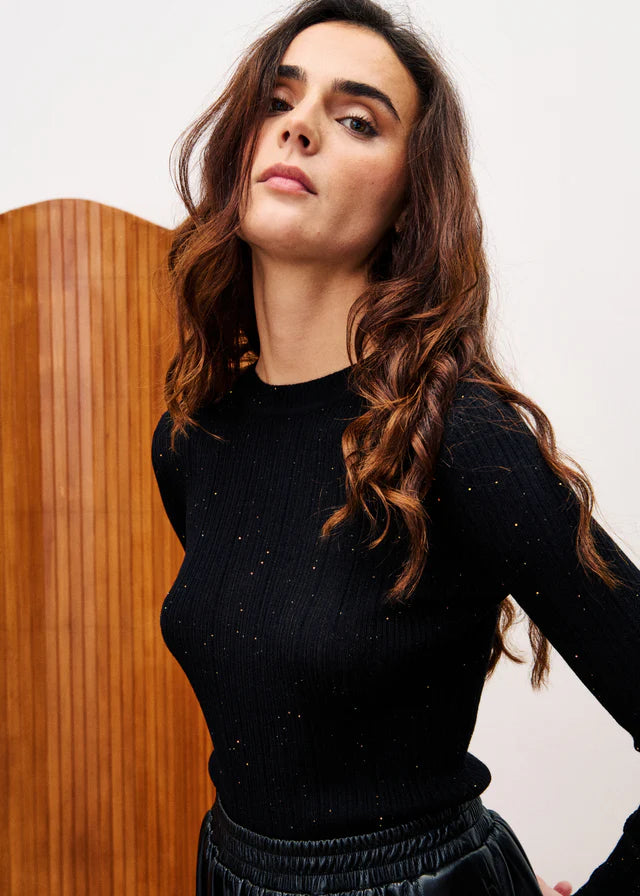 FRNCH - Geranium Black Sweater-detailfoto stof