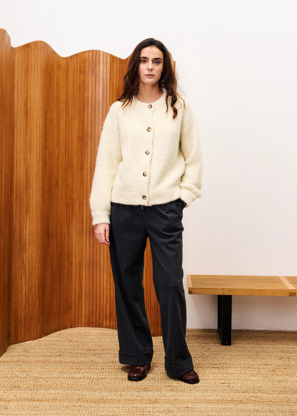 FRNCH - Selkirk Cardigan Creme-vooraanzicht