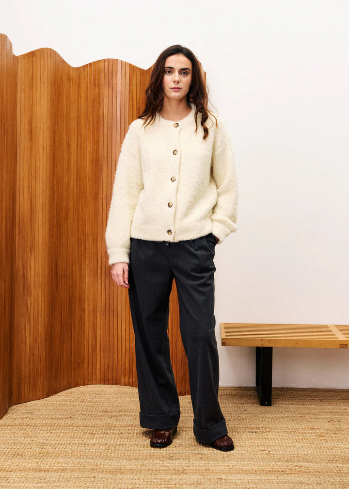 FRNCH - Selkirk Cardigan Creme-vooraanzicht