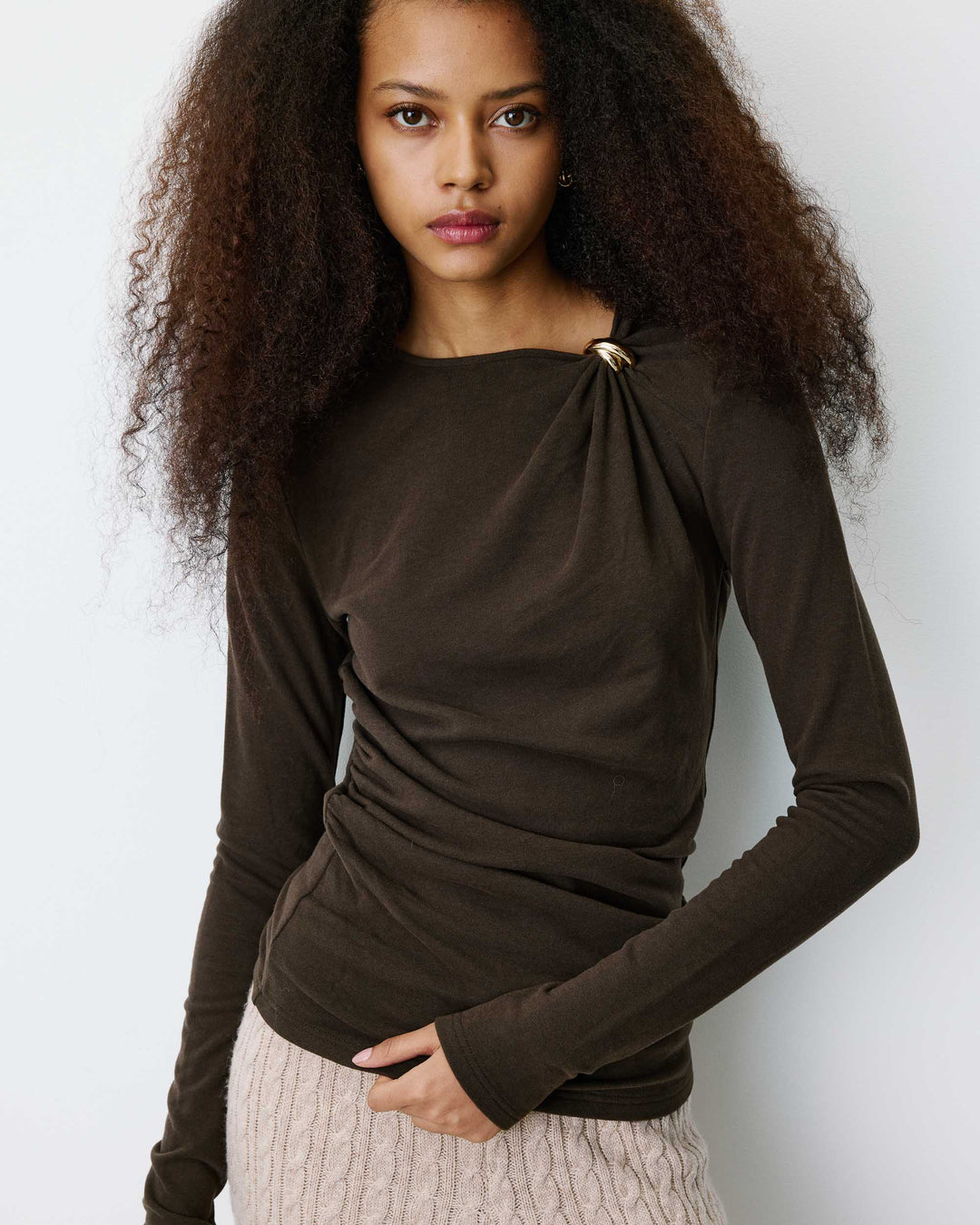 Grace&Mila - Long-sleeve draped top Bijou-vooraanzicht