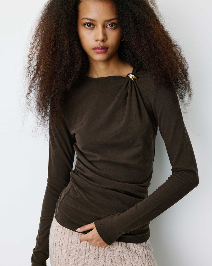 Grace&Mila - Long-sleeve draped top Bijou-vooraanzicht