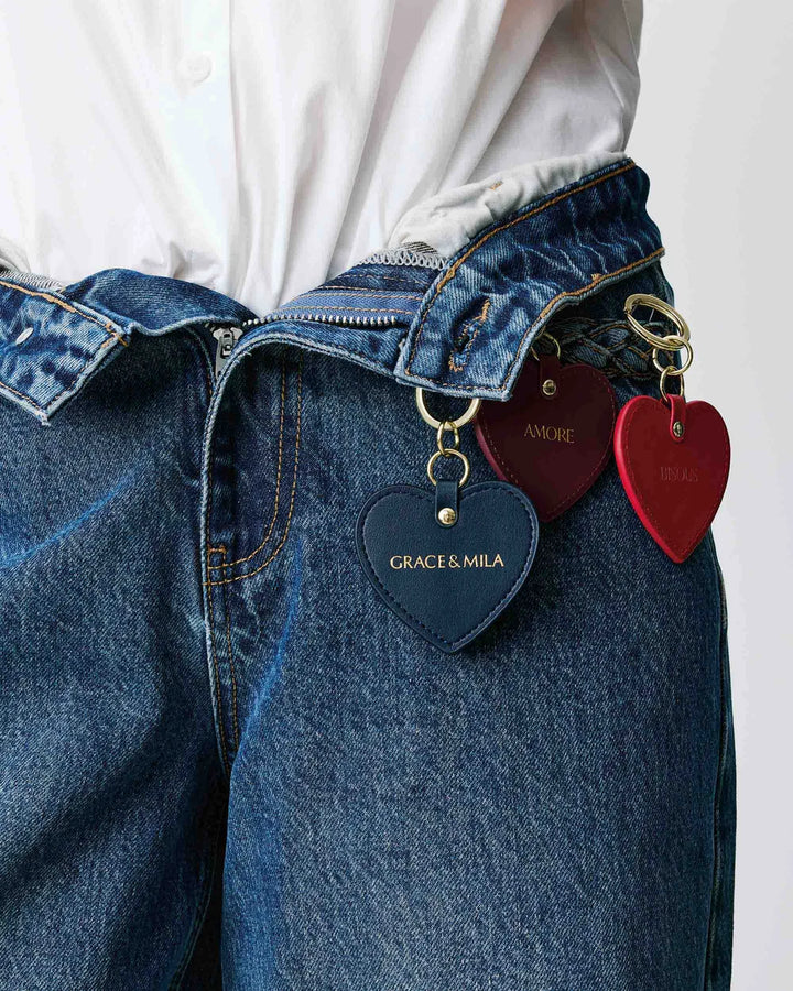 Grace&Mila - Leather heart keyring-voorzijde