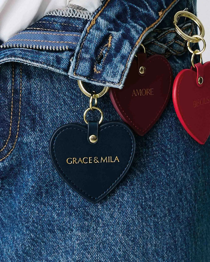 Grace&Mila - Leather heart keyring Aria-voorzijde