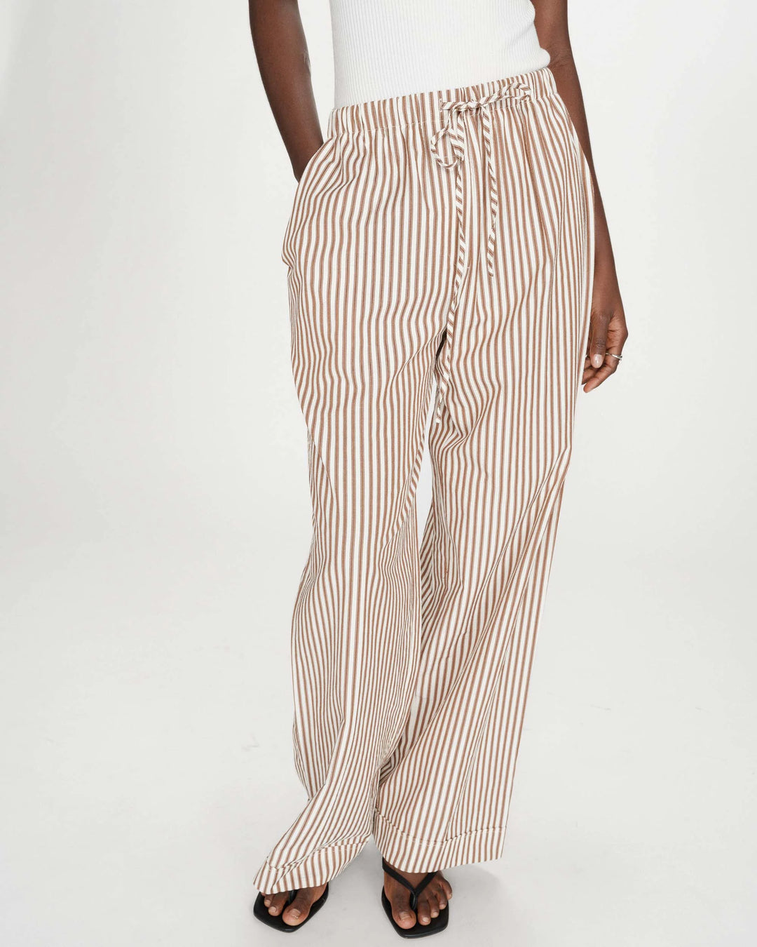 Grace&Mila - Striped pants mocha Volute-vooraanzicht