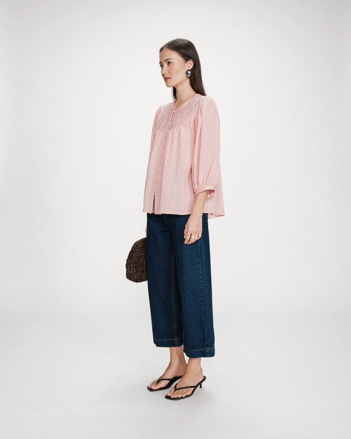Grace&Mila - Vanille Balloon-sleeve blouse-zijaanzicht