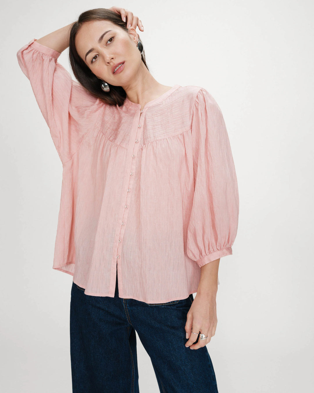 Grace&Mila - Vanille Balloon-sleeve blouse-vooraanzicht
