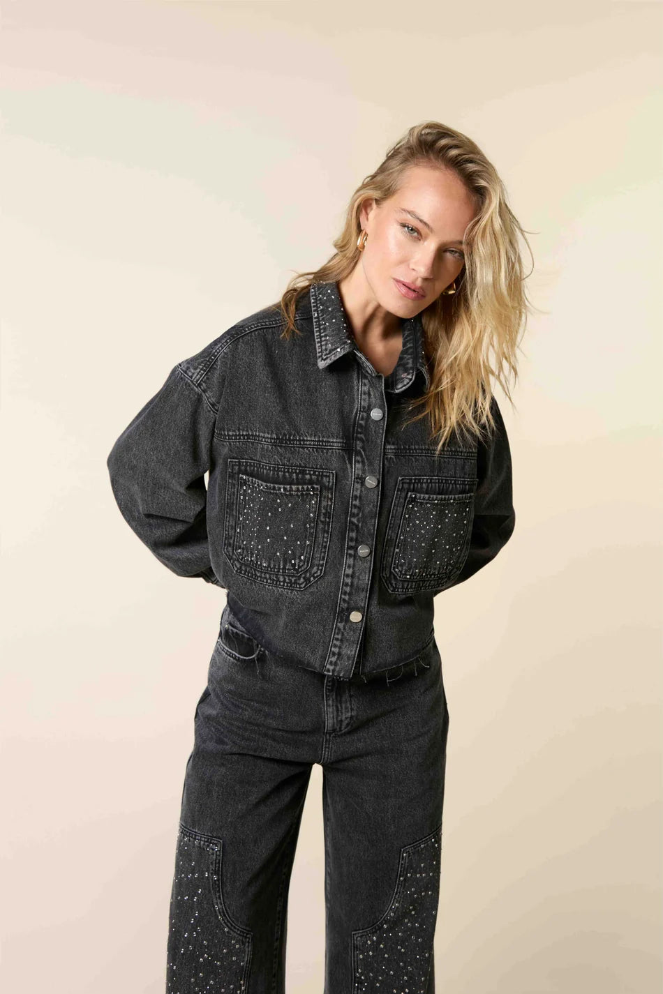 Homage - Cropped Oversized Jacket With Strass-vooraanzicht