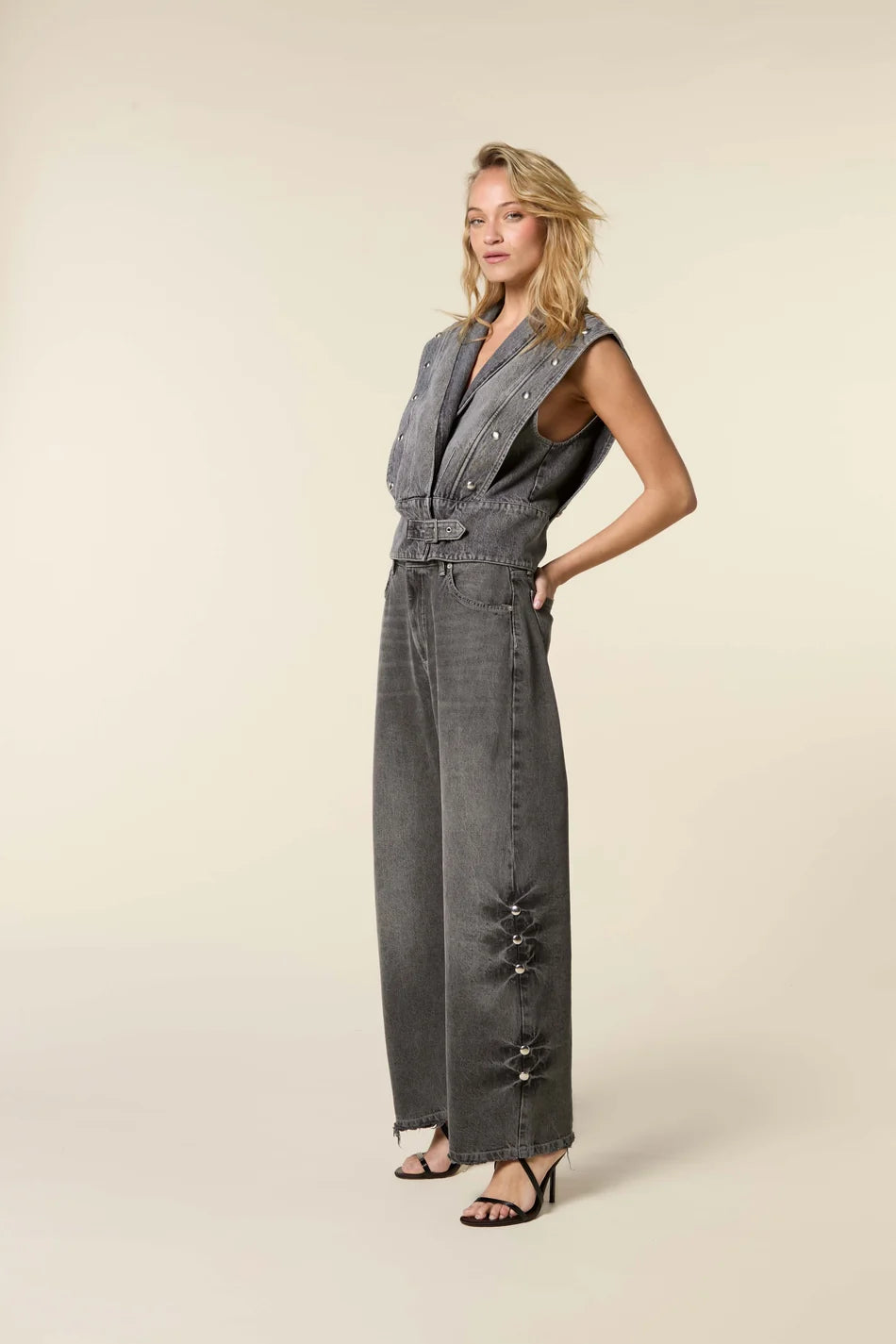 Homage - Dean Curved Baggy Jeans With Big Studs-zijaanzicht