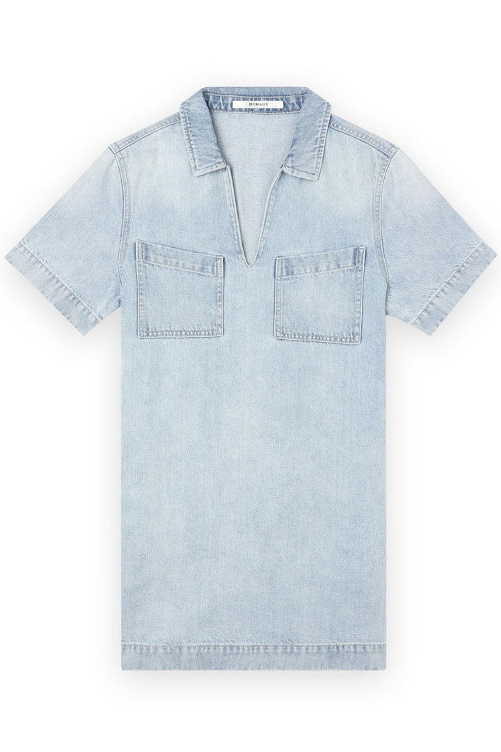 Homage - Denim Shirt Dress With V Neck-packshot