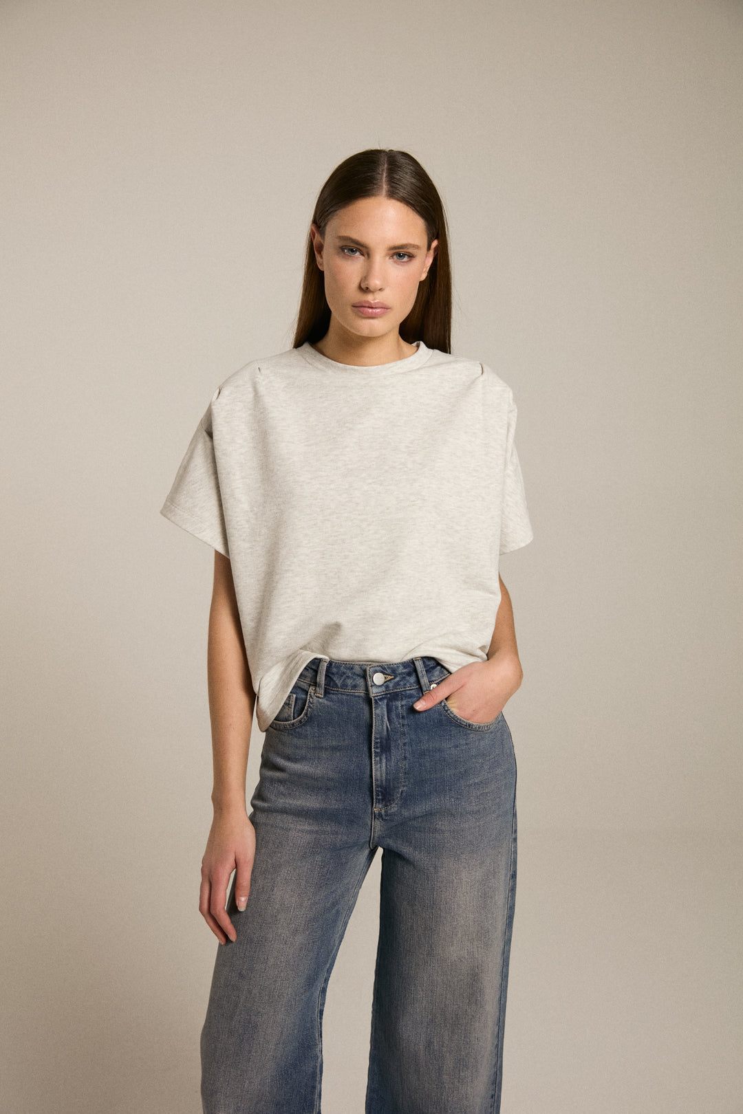 Homage - Short Sleeve Sweater With Shoulder Pleats-vooraanzicht