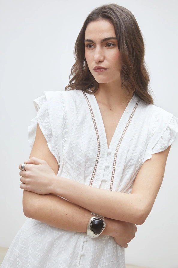 Suncoo - Cybille Short Embroidered Cotton Dress-detailfoto