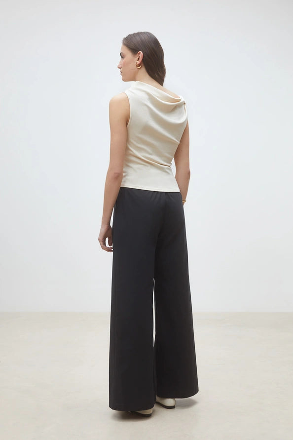 Suncoo - Jet Plain Black Wide-Leg Pants-achteraanzicht