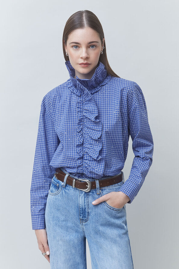 Suncoo - LYES checked shirt with rhinestones-voorzijde