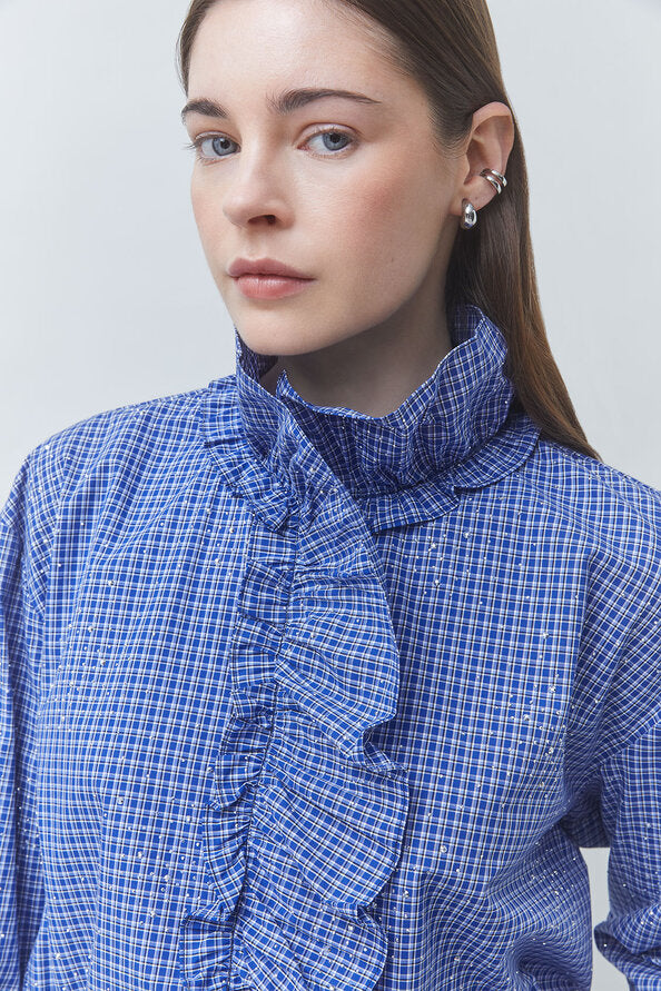 Suncoo - LYES checked shirt with rhinestones-detailfoto kraag