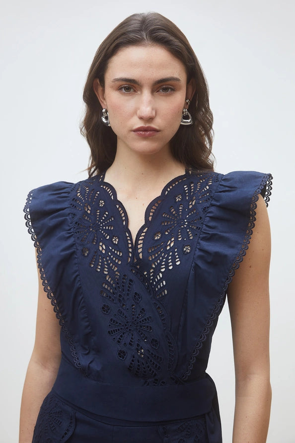 Suncoo - Lila Embroidered sleeveless blouse-voorzijde